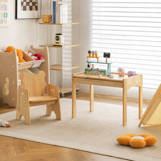 Adjustable Toddler Desk and Chair Set with Drawer, Solid Rubber Wood