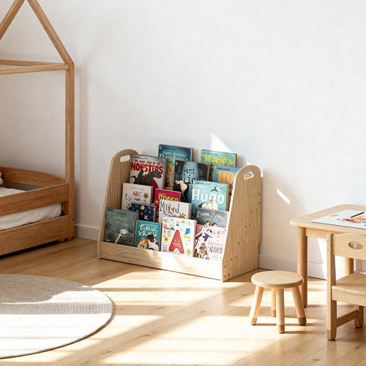 Front-Facing Montessori Book Rack, Solid Pine
