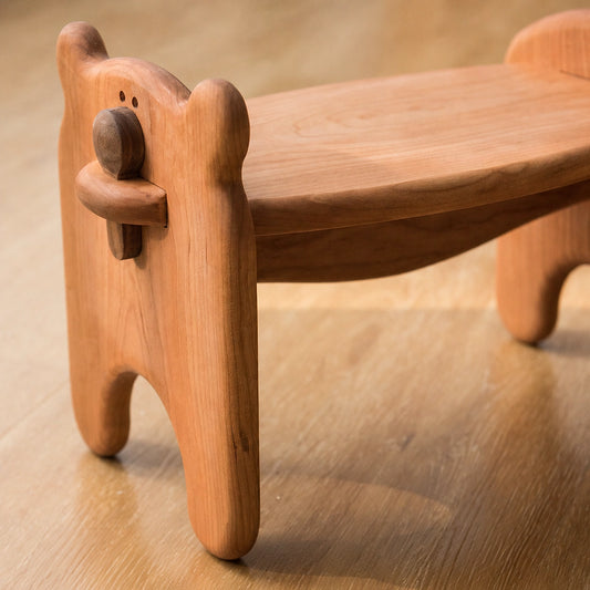 Toddler Assembly Bear Stool, Solid Cherry Wood