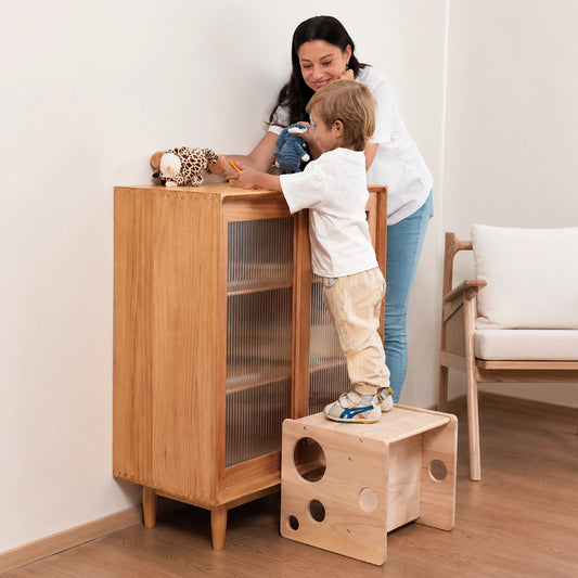 Multifunctional Montessori Cube Set, Solid Rubber Wood