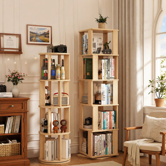 360° Rotating Bookshelf for Kids, Solid Pine