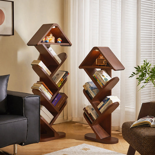 Tree Shape Floor Bookshelf, Solid Rubber Wood