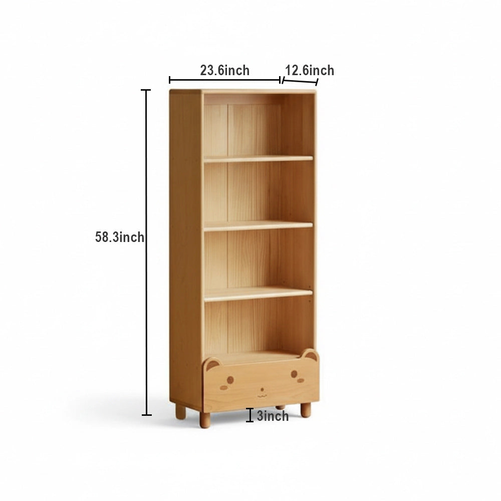 Solid Beech Kids Bookcase with Bear Drawer