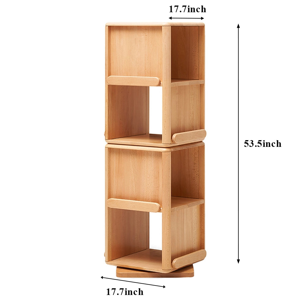 Rotating Solid Beech Kids Bookshelf Montessori Book Storage Tower