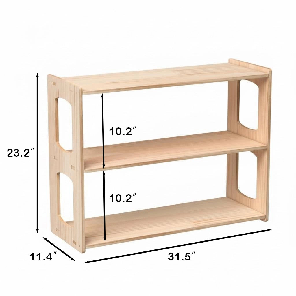 Low Bookshelf and Toy Storage Organizer, Solid Pine
