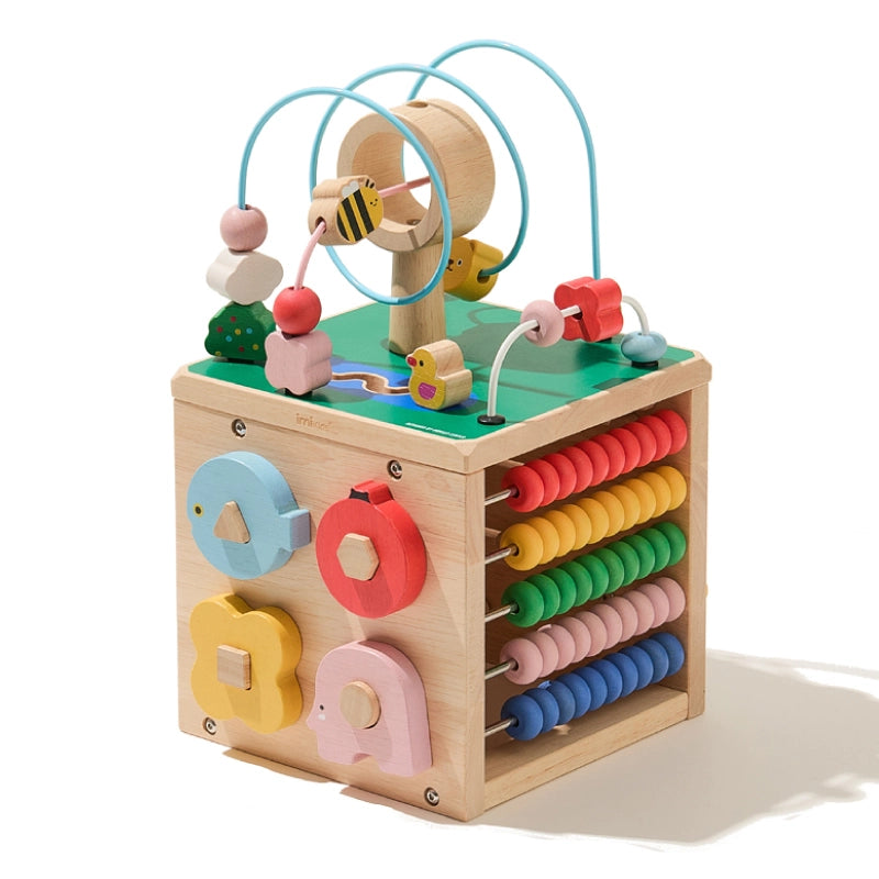 Toddler Activity Cube with Bead Maze, Solid Wood