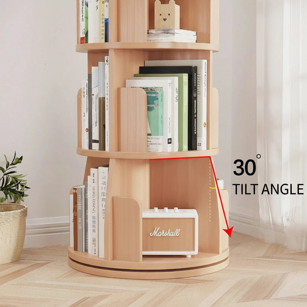 360-Degree Rotating Bookshelf, Solid Pine