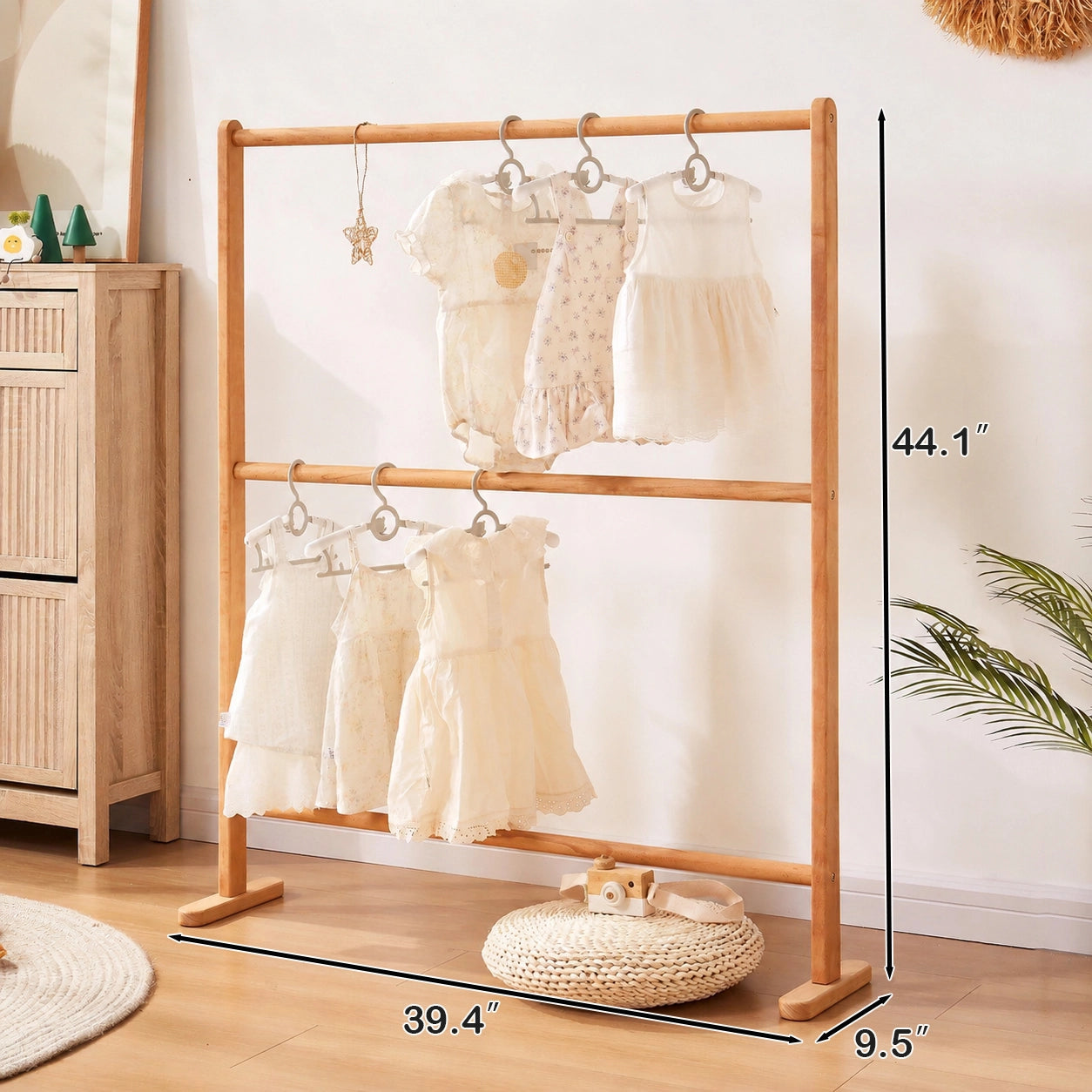 Freestanding Kids Garment Rack, Solid Beech Wood