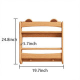 Front-Facing Wall Bookshelf with Hooks, Solid Rubberwood