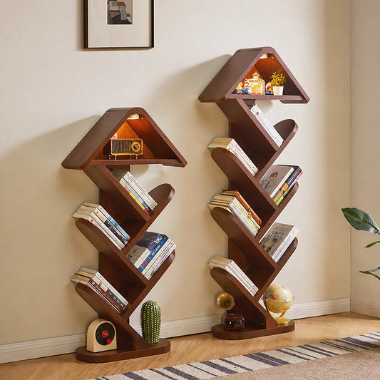 Tree Shape Floor Bookshelf, Solid Rubber Wood