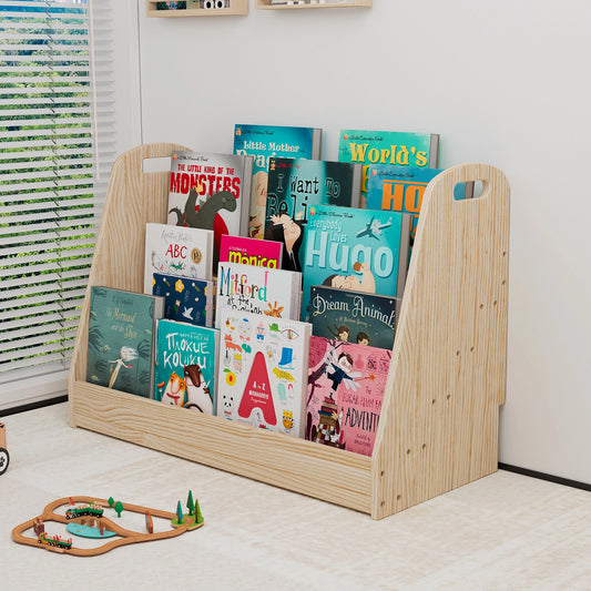 Front-Facing Montessori Book Rack, Solid Pine