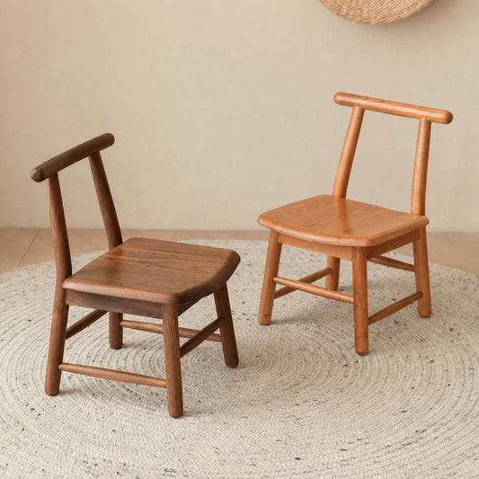 Solid Wood Kids Backrest Chair and Low Stool