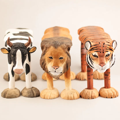 Hand-Carved Animal Low Stool for Toddlers, Solid Basswood