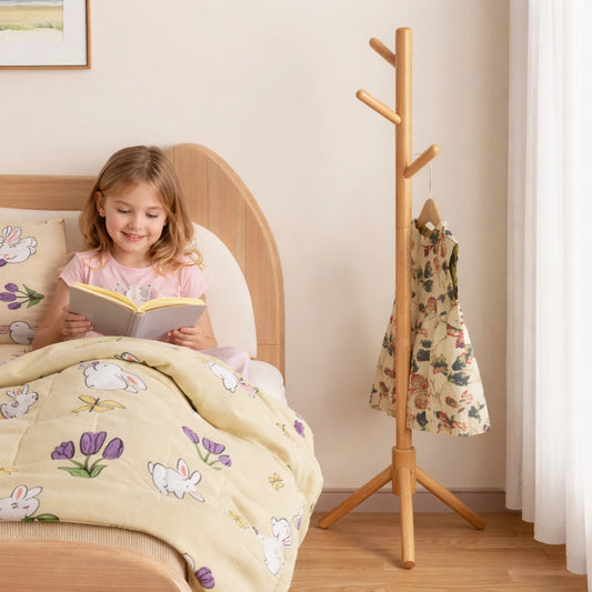 Adjustable Tree Coat Rack for Kids, Solid Wood