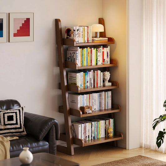 Leaning Ladder Bookshelf, Solid Rubberwood