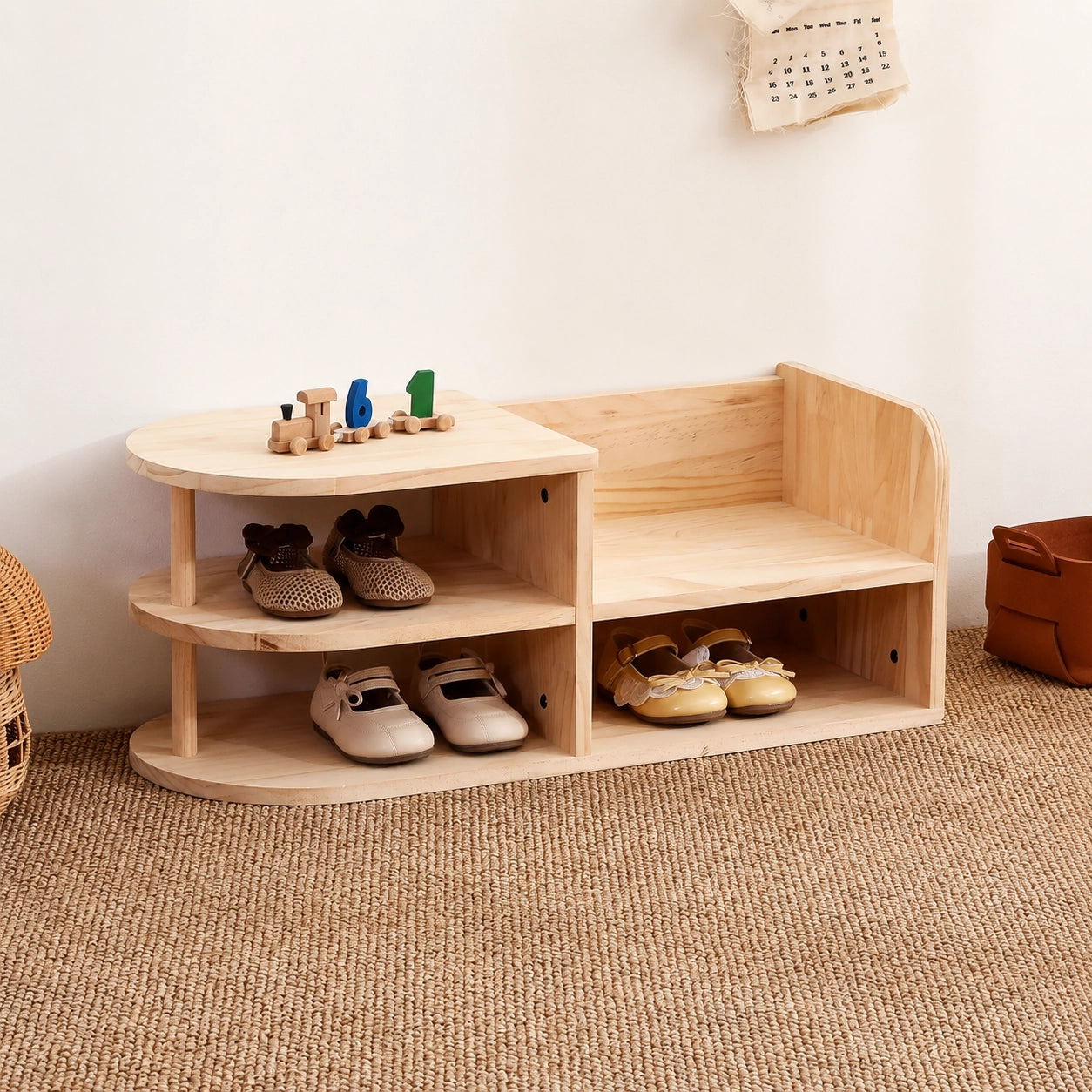 Toddler Shoe Rack Bench, Solid Pine