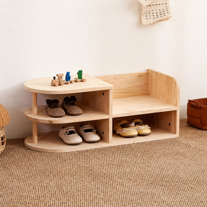 Toddler Shoe Rack Bench, Solid Pine