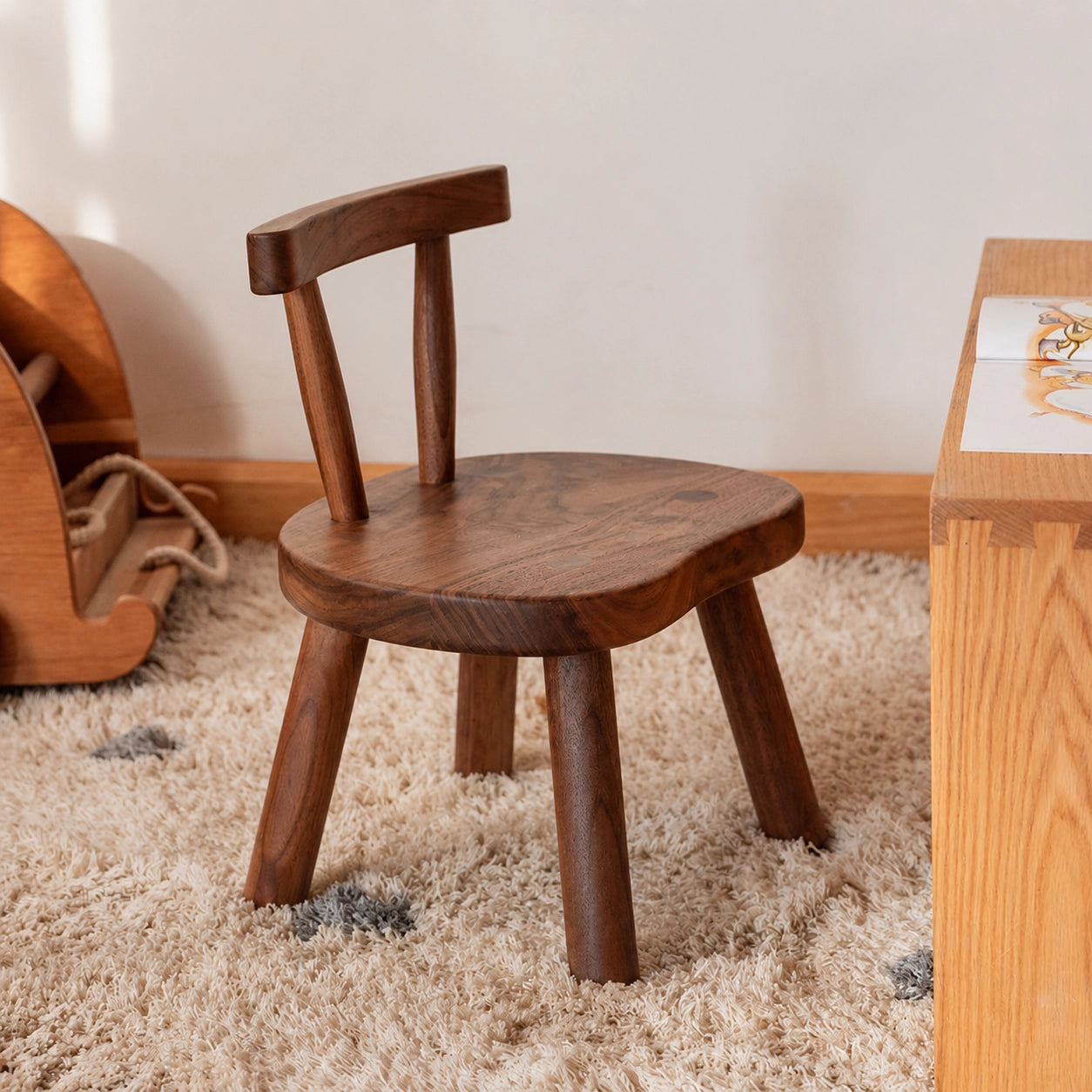 Toddler Chair with Curved Backrest, Solid Wood
