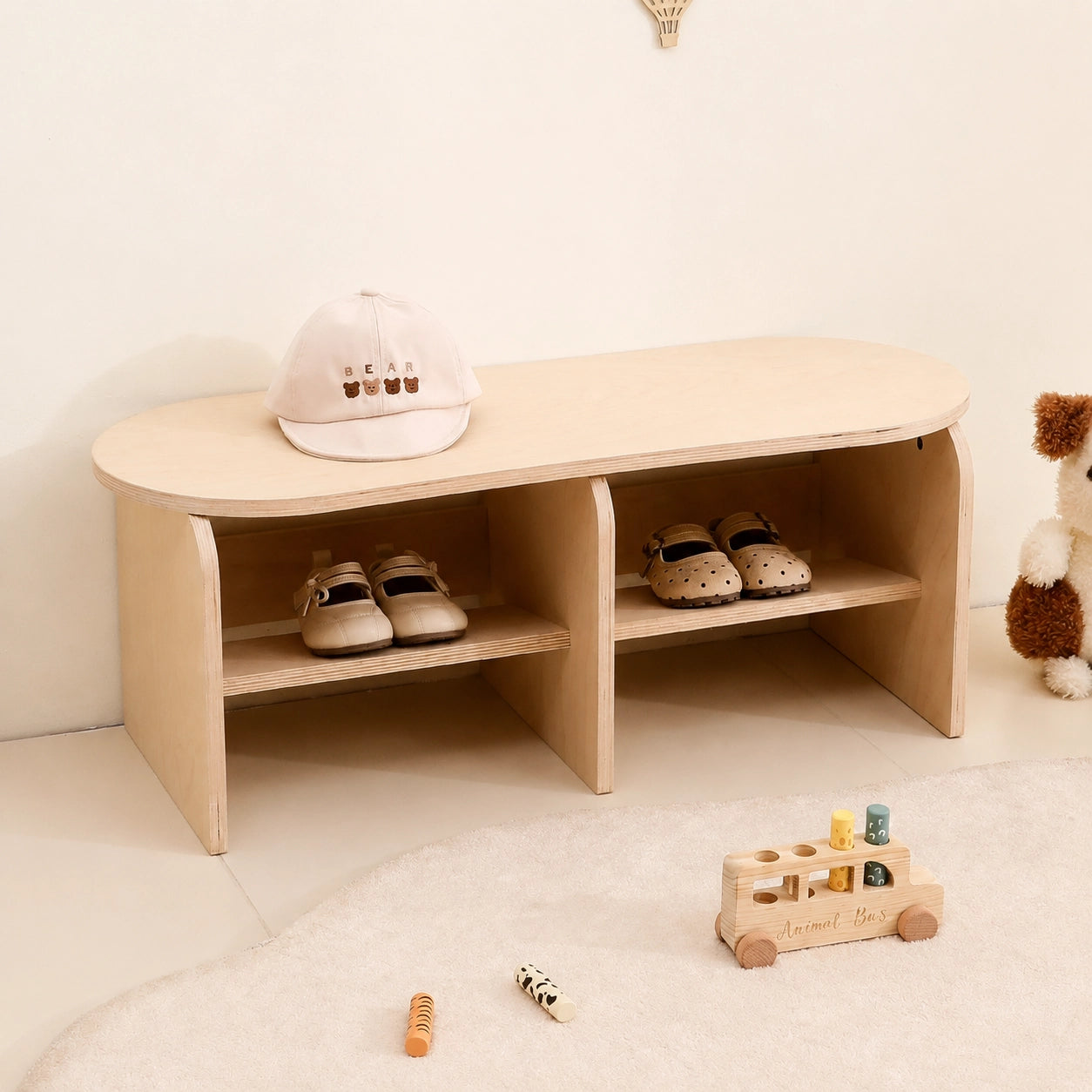 Kids Wooden Shoe Storage Bench, Marine Plywood