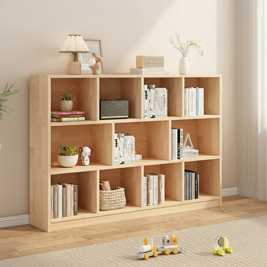 Solid wood kids bookshelf in a bright room
