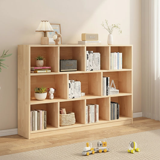 Staggered Cubby Bookshelf, Solid Pine