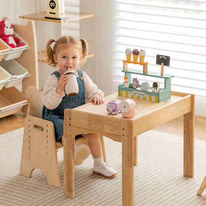 Adjustable Toddler Desk and Chair Set with Drawer, Solid Rubber Wood