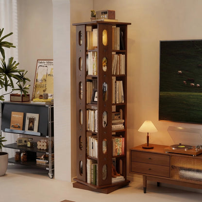 360-Degree Rotating Bookshelf for Kids, Solid Rubber Wood