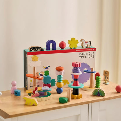 Toddler Lacing and Stacking Blocks Set, Solid Beech Wood
