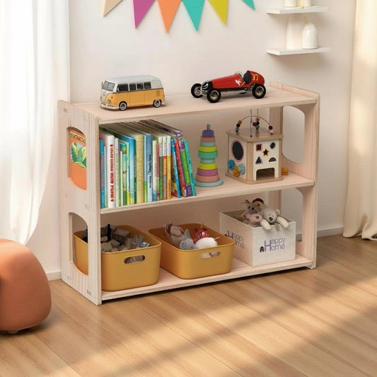 Low Bookshelf and Toy Storage Organizer, Solid Pine