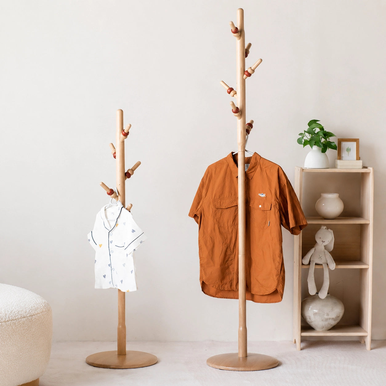 Adjustable Standing Coat Rack for Kids, Solid Maple