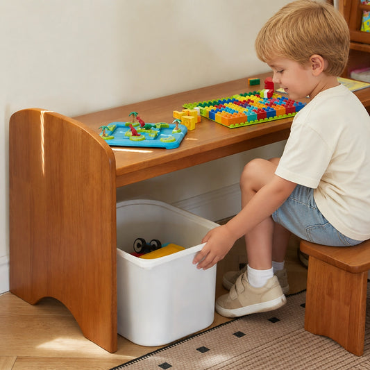 Kids Activity Table and Stool, Solid Rubber Wood