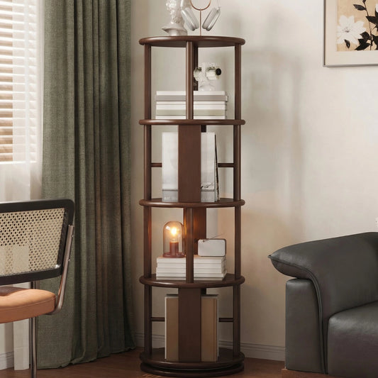360° Rotating Bookshelf, Solid Rubber Wood