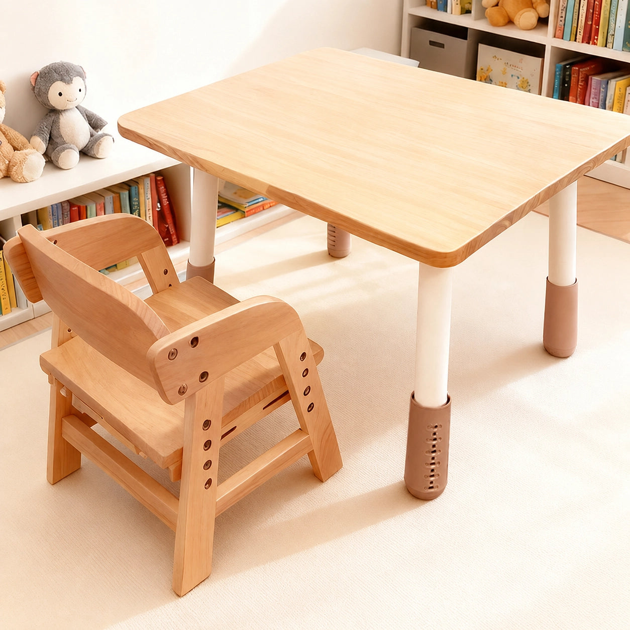 Height Adjustable Toddler Table and Chair Set, Solid Wood