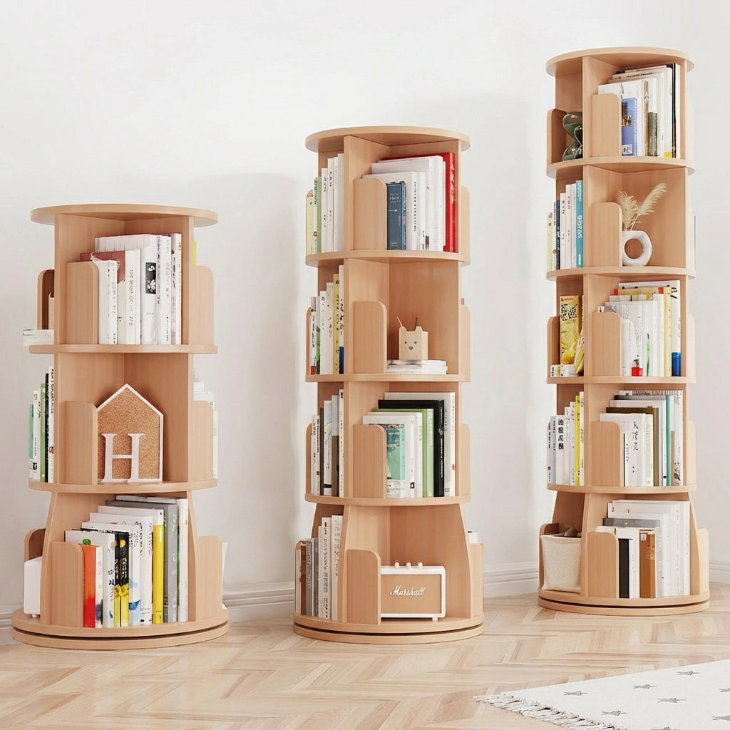 360-Degree Rotating Bookshelf, Solid Pine