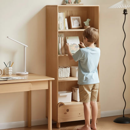 Solid Beech Kids Bookcase with Bear Drawer