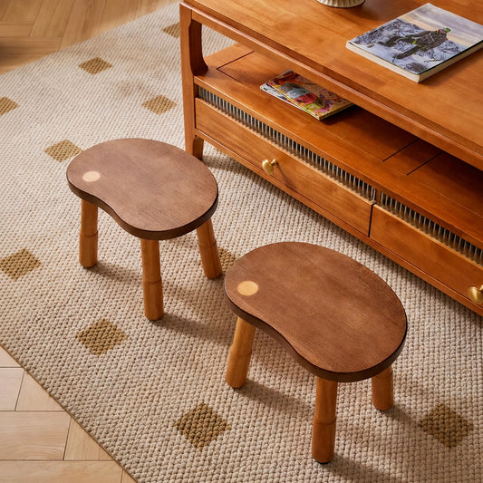 Two-Tone Bean-Shaped Low Stool, Solid Rubber Wood