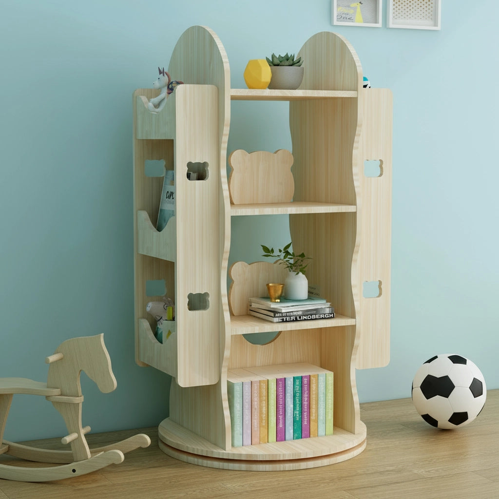 Rotating Montessori Bookshelf, Solid Pine