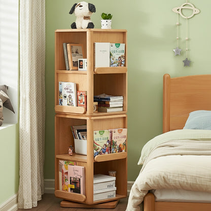 Rotating Solid Beech Kids Bookshelf Montessori Book Storage Tower