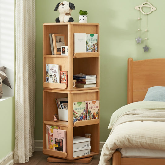Rotating Solid Beech Kids Bookshelf Montessori Book Storage Tower
