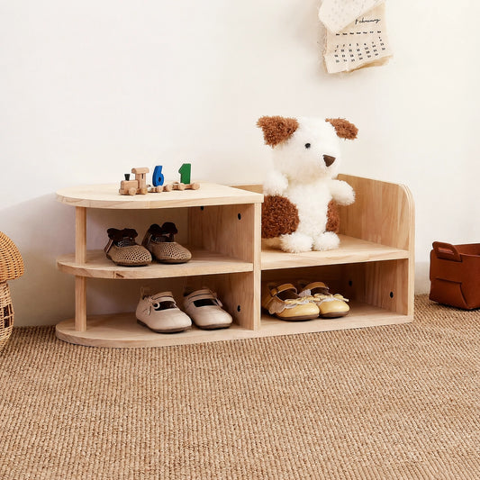 Toddler Shoe Rack Bench, Solid Pine