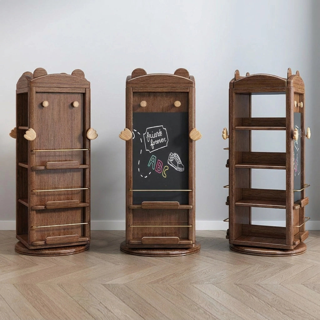Rotating Solid Walnut Bookshelf