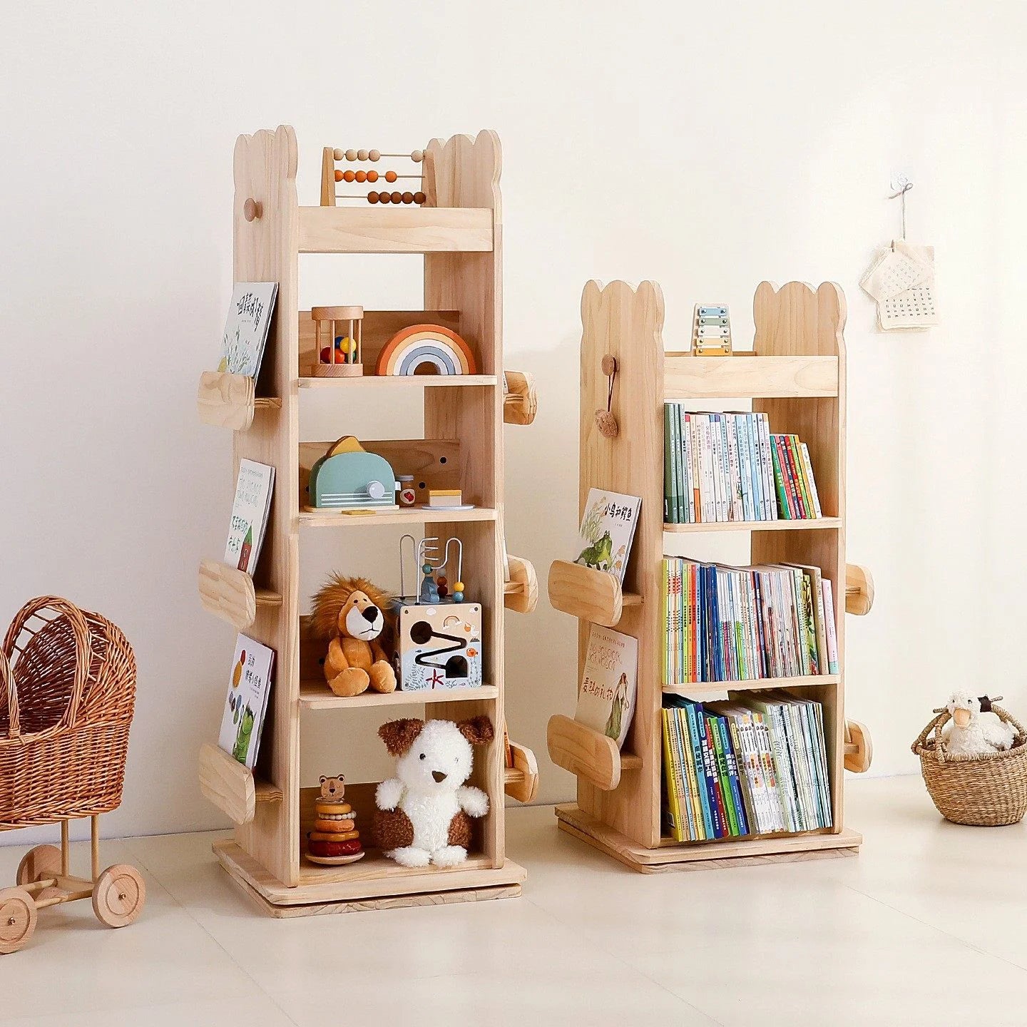 Kids Rotating Bookshelf, Solid Pine