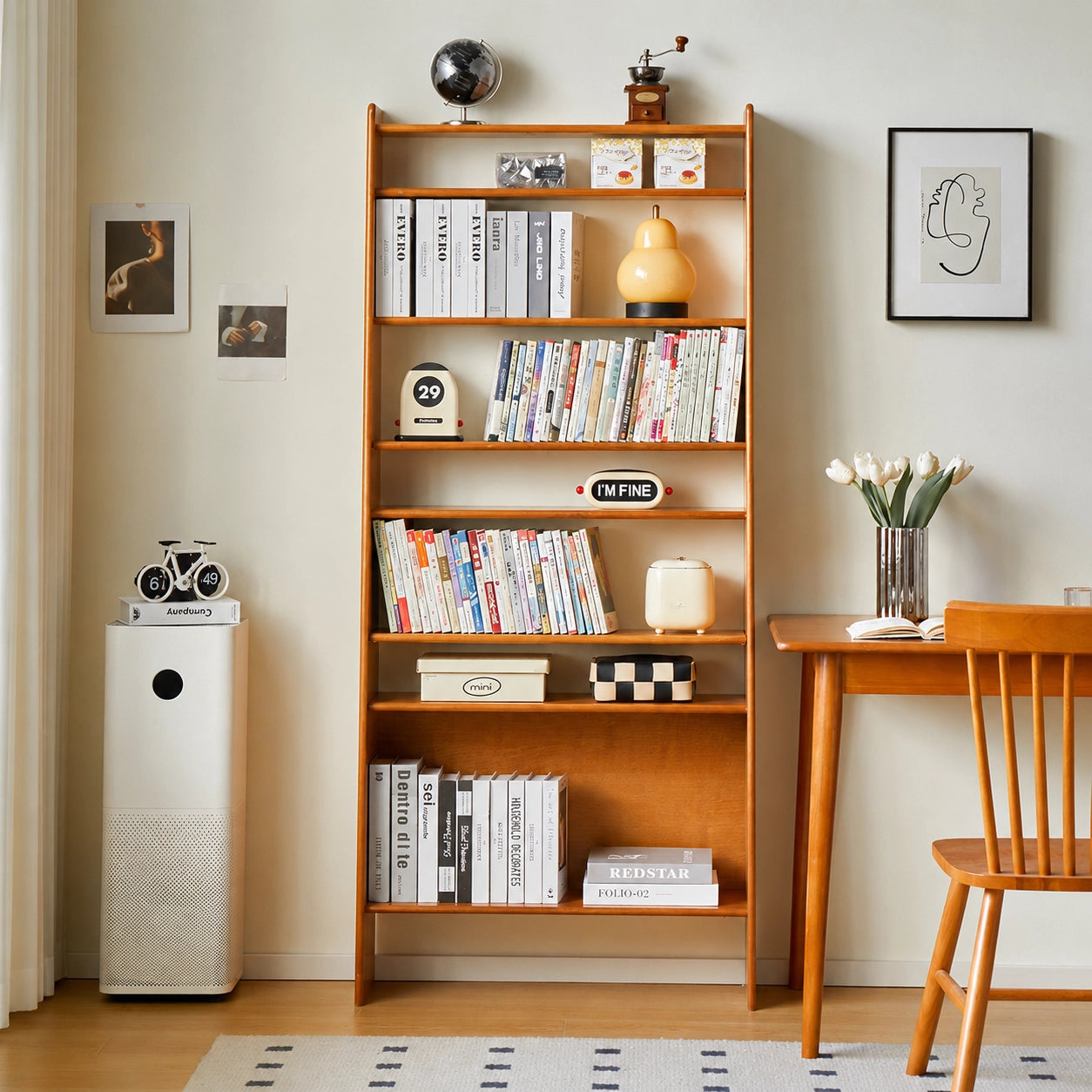 Leaning Wall Bookshelf, Solid Pine