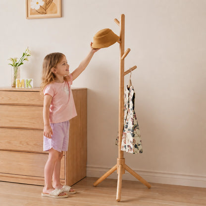 Adjustable Tree Coat Rack for Kids, Solid Wood