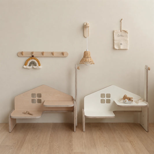 Montessori Wooden Kids Shoe Storage Bench, Marine Plywood