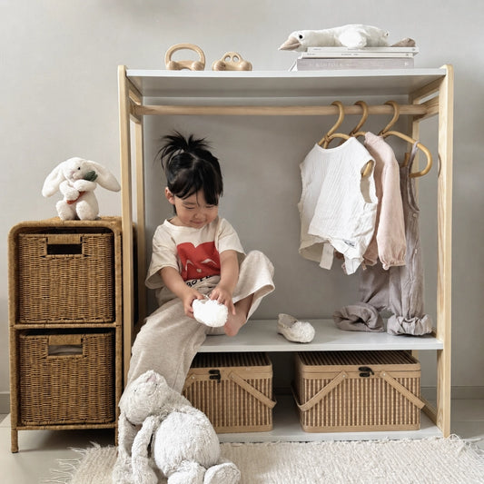 Toddler Garment Rack and Wardrobe, Solid Pine