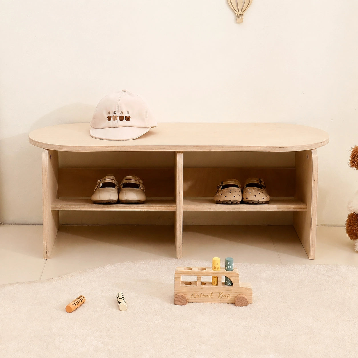 Kids Wooden Shoe Storage Bench, Marine Plywood