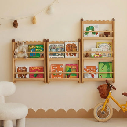 Front-Facing Montessori Wall Bookshelf, Solid Beech Wood