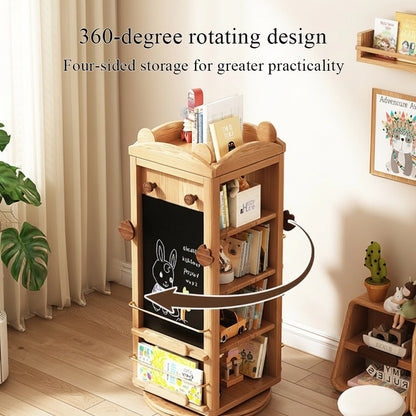 Rotating Kids Bookshelf with Chalkboard Red Oak Floor Book Rack