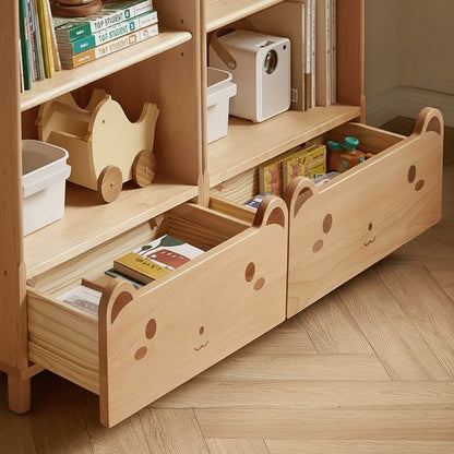 Solid Beech Kids Bookcase with Bear Drawer